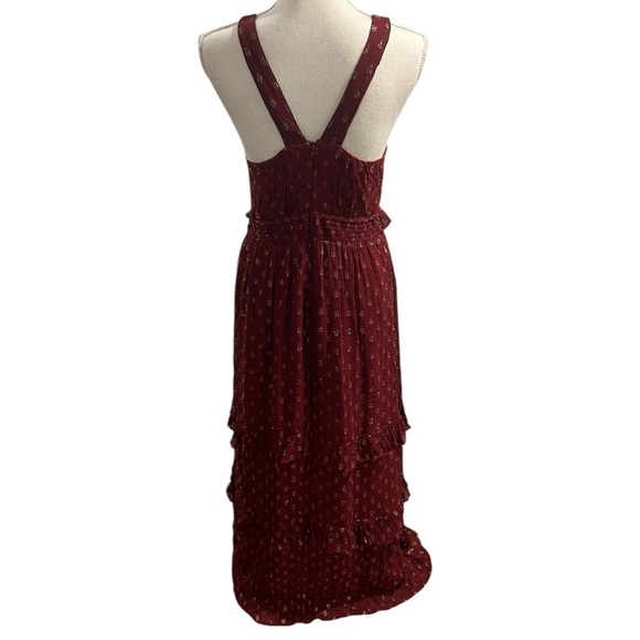 {Altar’d State} Anthropology Rare Maxi Dress Burgundy Gold Cottage Core - Picture 2 of 3